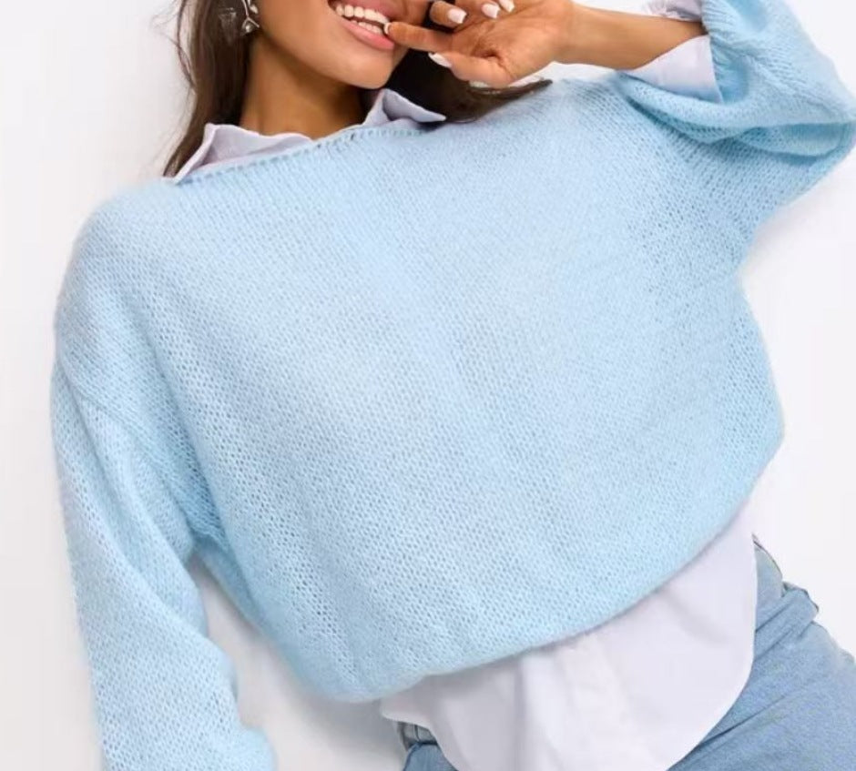 Damen lässiger Oversize-Pullover mit ballonförmigen Ärmeln und strukturiertem Maschenmuster Drune