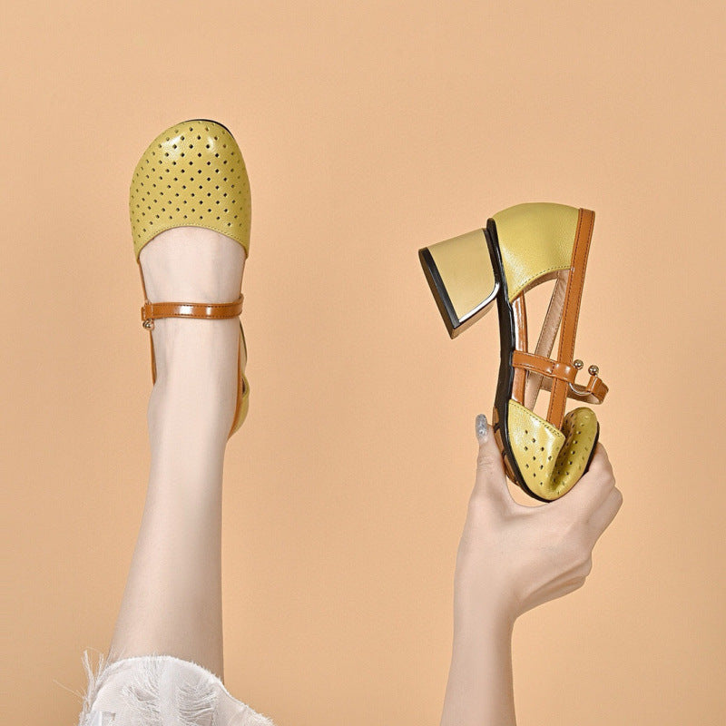 Damen Elegante Mary Jane Pumps mit modischem Blockabsatz und perforierten Details Drune