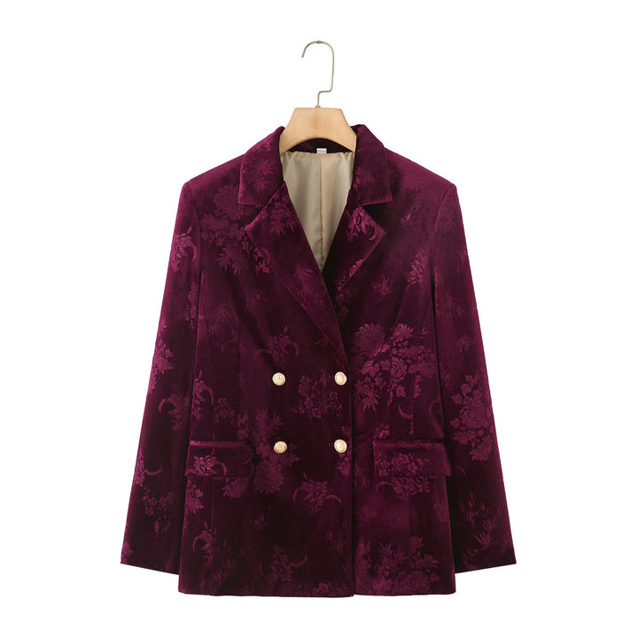 Femme Reverskragen Samt Blumen Blazer Drune