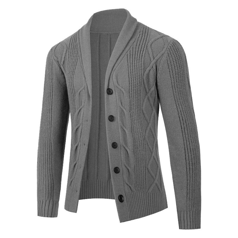Herren modische Strickjacke mit hohem Kragen und dekorativem Zopfdesign Drune