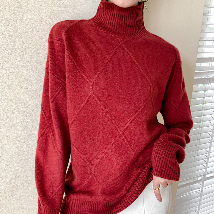 Damen Strickpullover mit hohem Kragen und Rautenmuster Drune