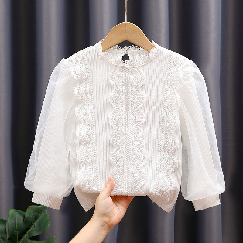 Mädchen elegante Bluse mit romantischem Spitzenbesatz Drune