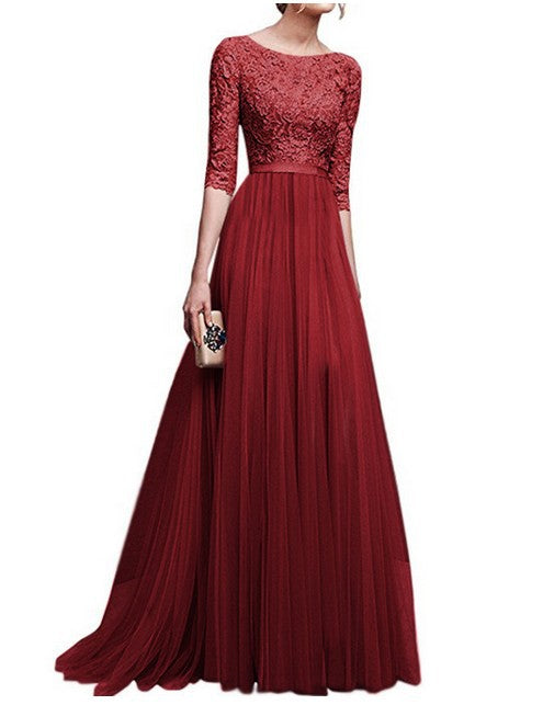 Damen Elegantes Abendkleid mit hochwertiger Spitze und fließendem Rock Drune