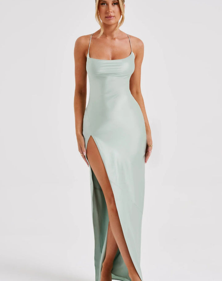 Damen Elegantes Maxikleid mit hochhängendem Schlitz und schmalem Trägerdesign Drune