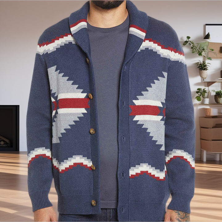 Herren Strickjacke im modernen Ethno-Design mit praktischen Knöpfen Drune