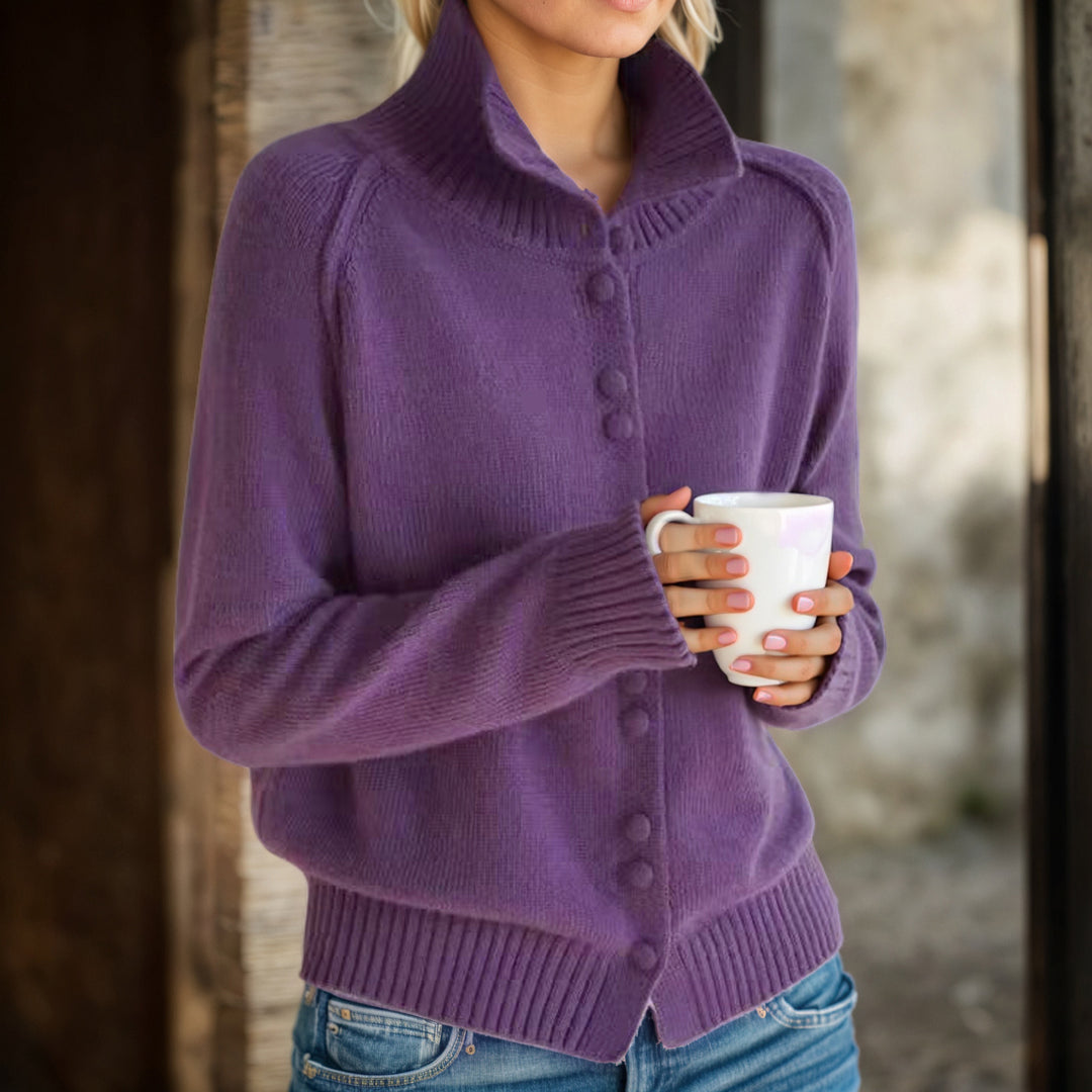 Damen Strickjacke mit hohem Kragen und eleganten Knopfdetails Drune