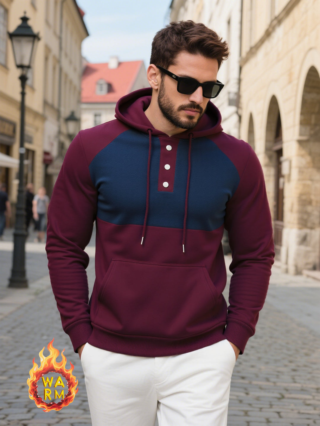 Herren modischer Kapuzenpullover mit strukturiertem Gewebe und praktischen Knopfdetails Drune