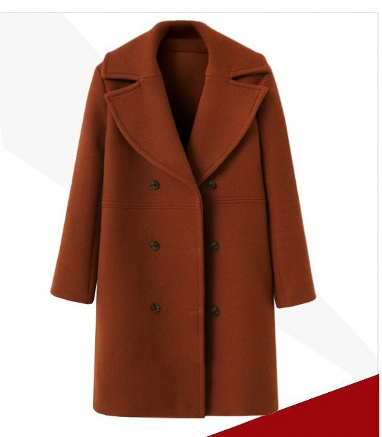 Damen Eleganter Doppelreiher-Wollmantel mit weitem Kragen und praktischen Taschen Drune