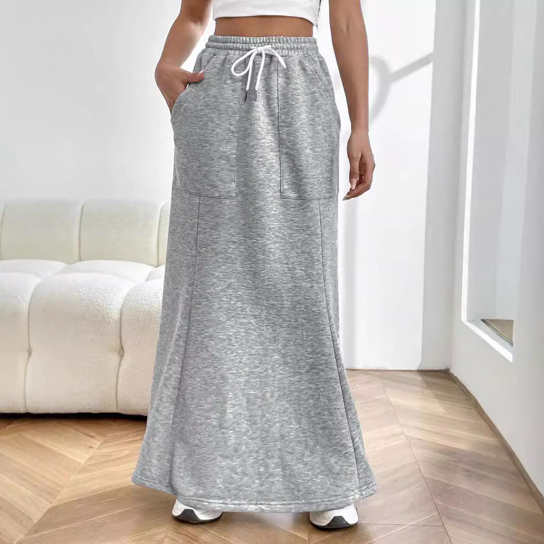 Damen Sweat Maxi-Rock mit elastischem Bund und praktischen Taschen Drune