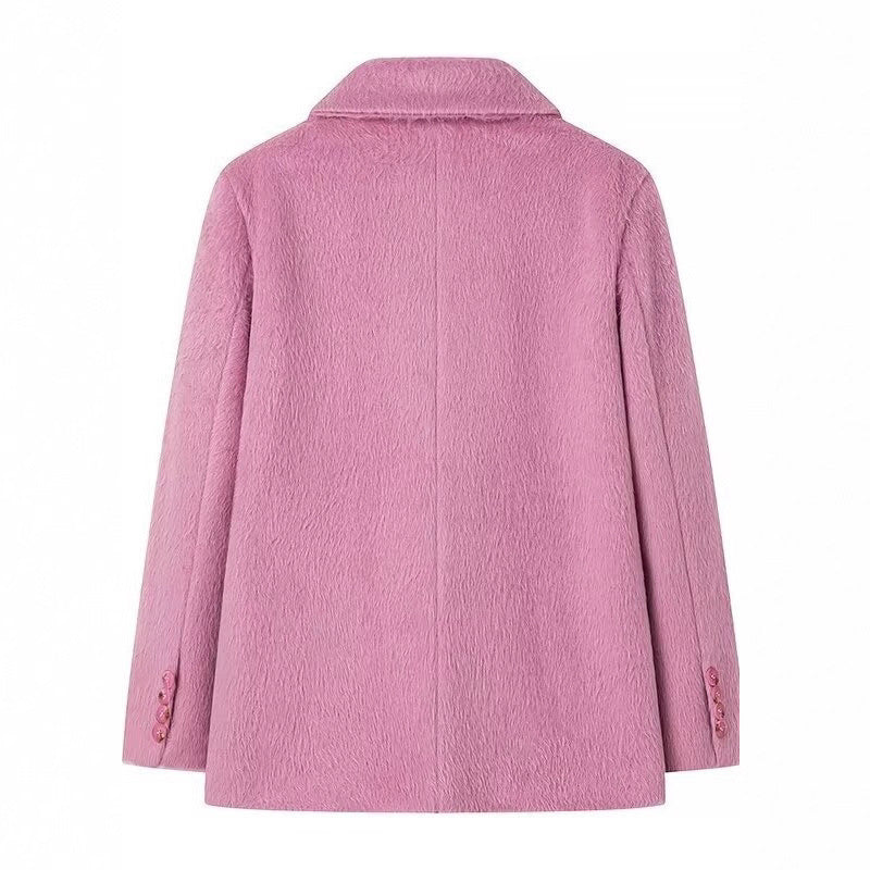 Damen elegante Blazerjacke mit weichem Fell und dekorativen Knopfdetails Drune