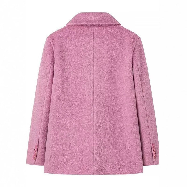 Damen elegante Blazerjacke mit weichem Fell und dekorativen Knopfdetails Drune
