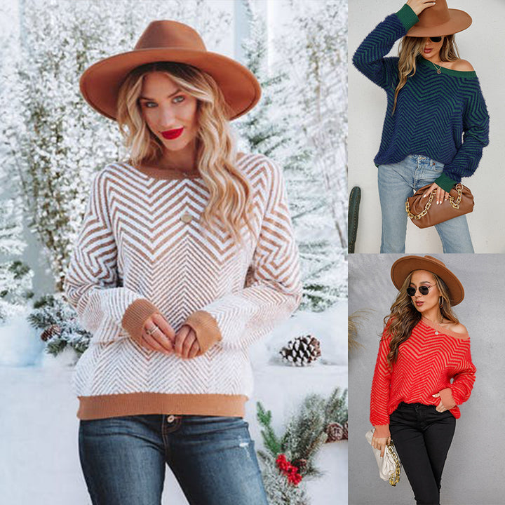 Damen Pullover mit chevron Muster Drune