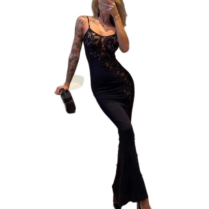 Damen Elegantes Spitzen-Maxi-Kleid mit Spaghettiträgern und figurbetonendem Schnitt Drune