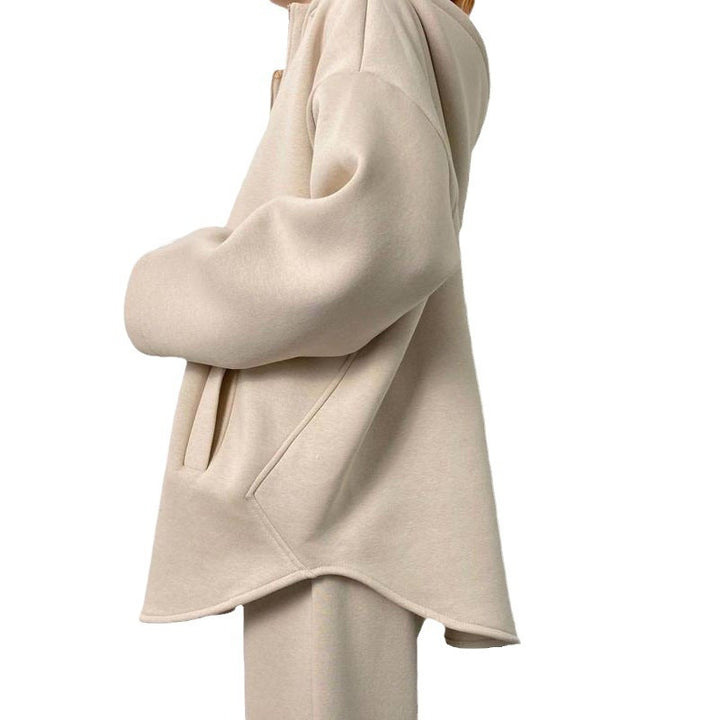 Damen Fleece-Kapuzenpullover mit Zip und Jogginghose Set Drune