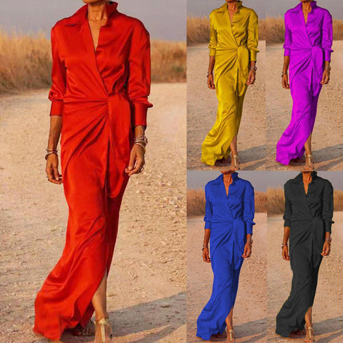 Drune | Schnürung Hohe Taille Geteilter Bodenlanger Kleid