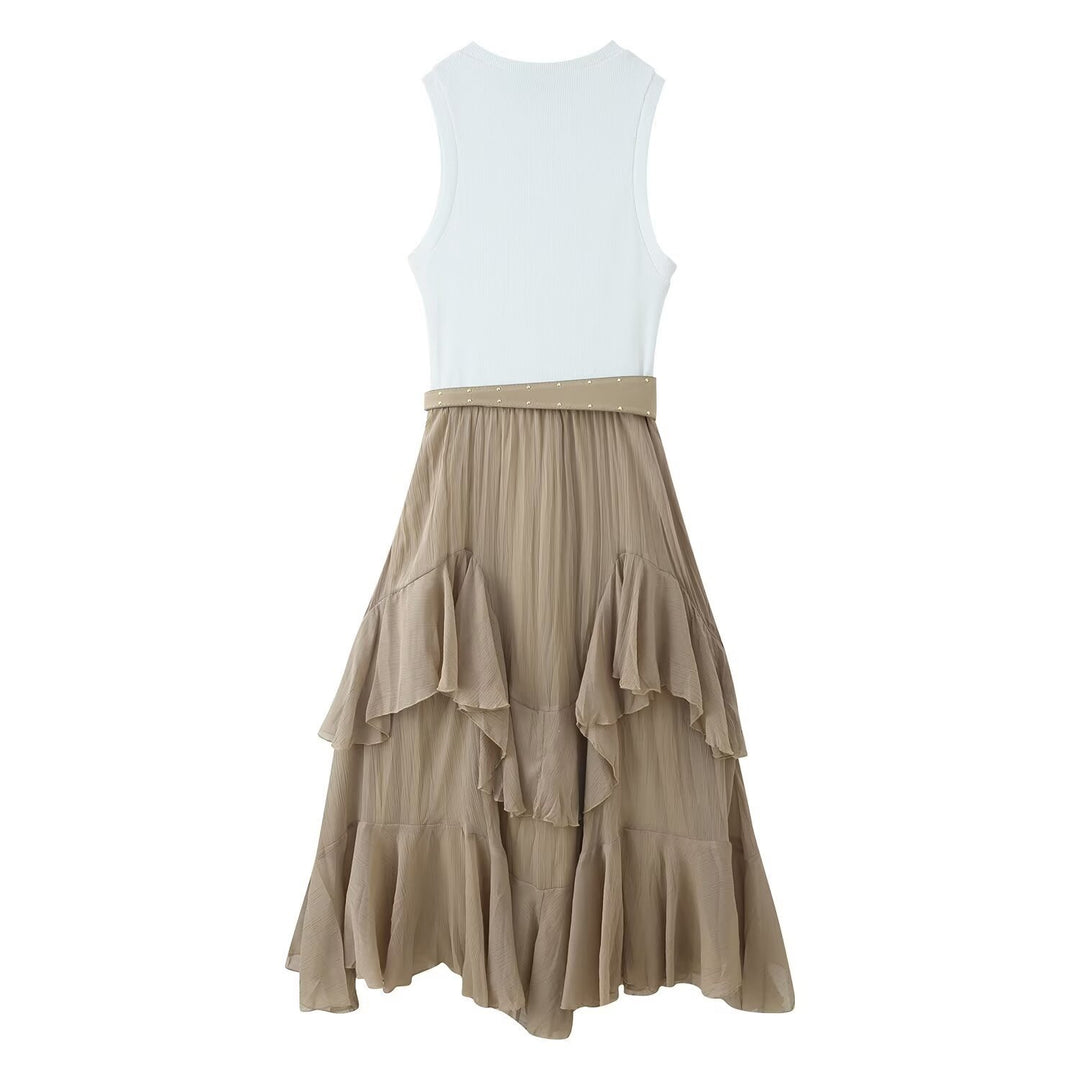 Damen Maxikleid mit raffiniertem Rüschendesign und elegantem Gürtel Drune