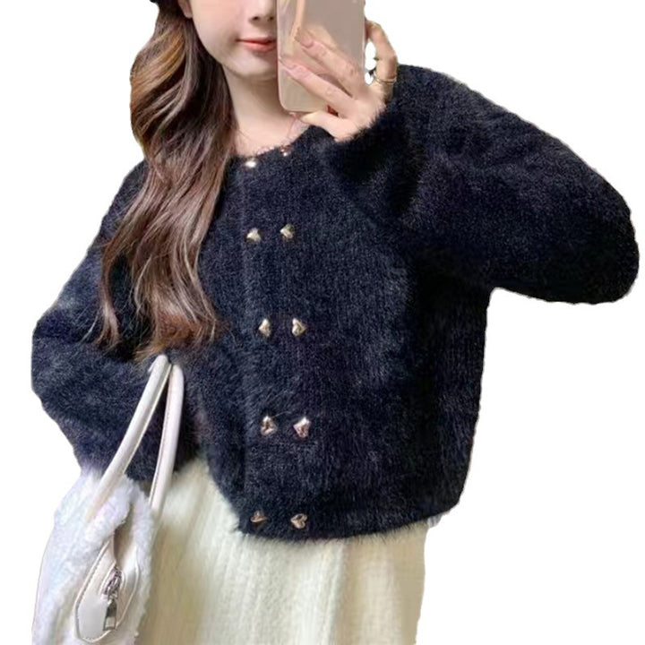 Damen kuschelige Strickjacke mit dekorativen Knöpfen Drune