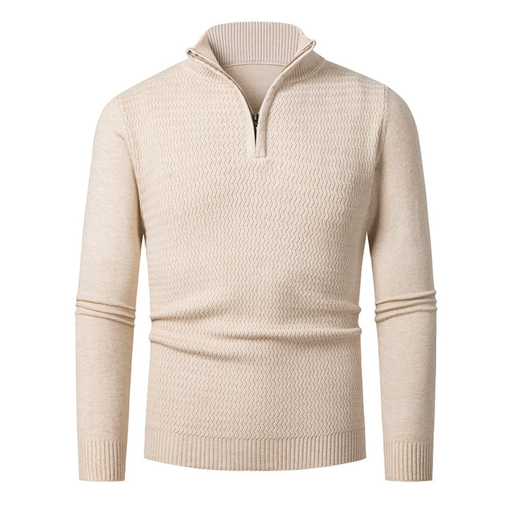Herren nan Feinstrick-Halbzip-Pullover mit strukturierter Wellenoptik und Stehkragen Drune