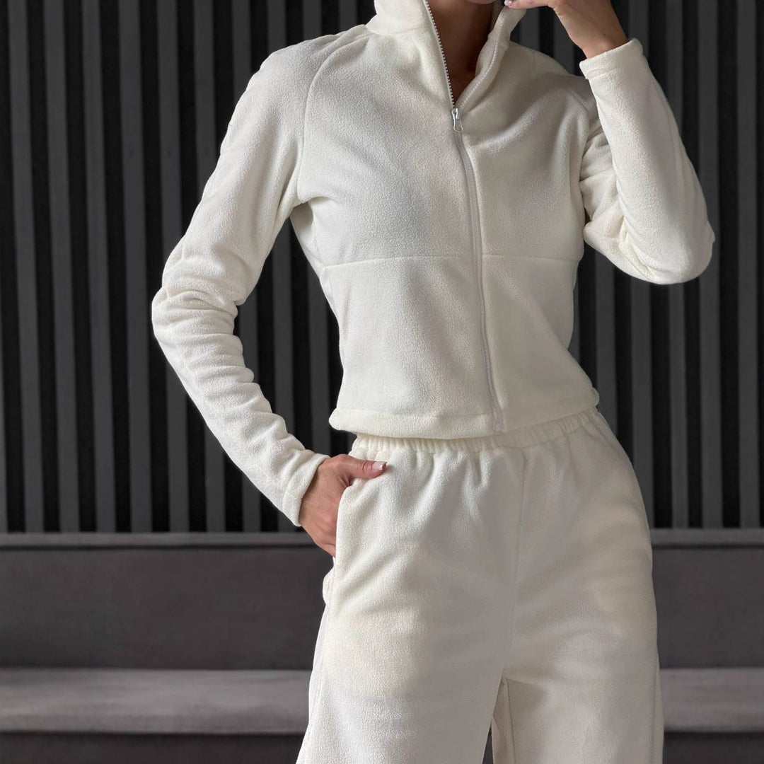 Damen Fleece-Jogginganzug mit hohem Kragen und praktischen Taschen Drune
