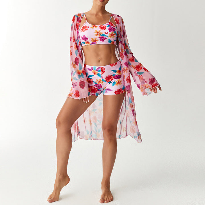 Damen Strandüberwurf mit floralem Design und hohem Schnitt Drune