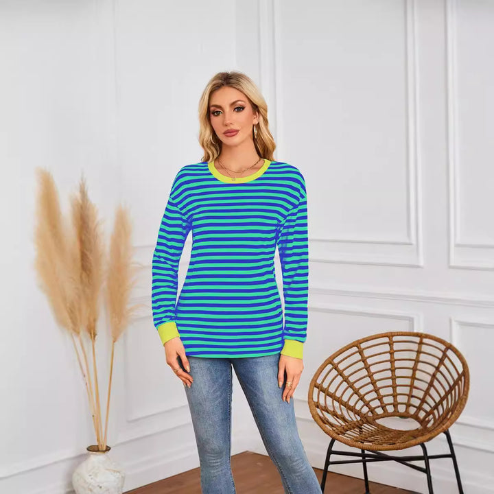 Damen gestreiftes Langarmshirt mit Rundhalsausschnitt Drune