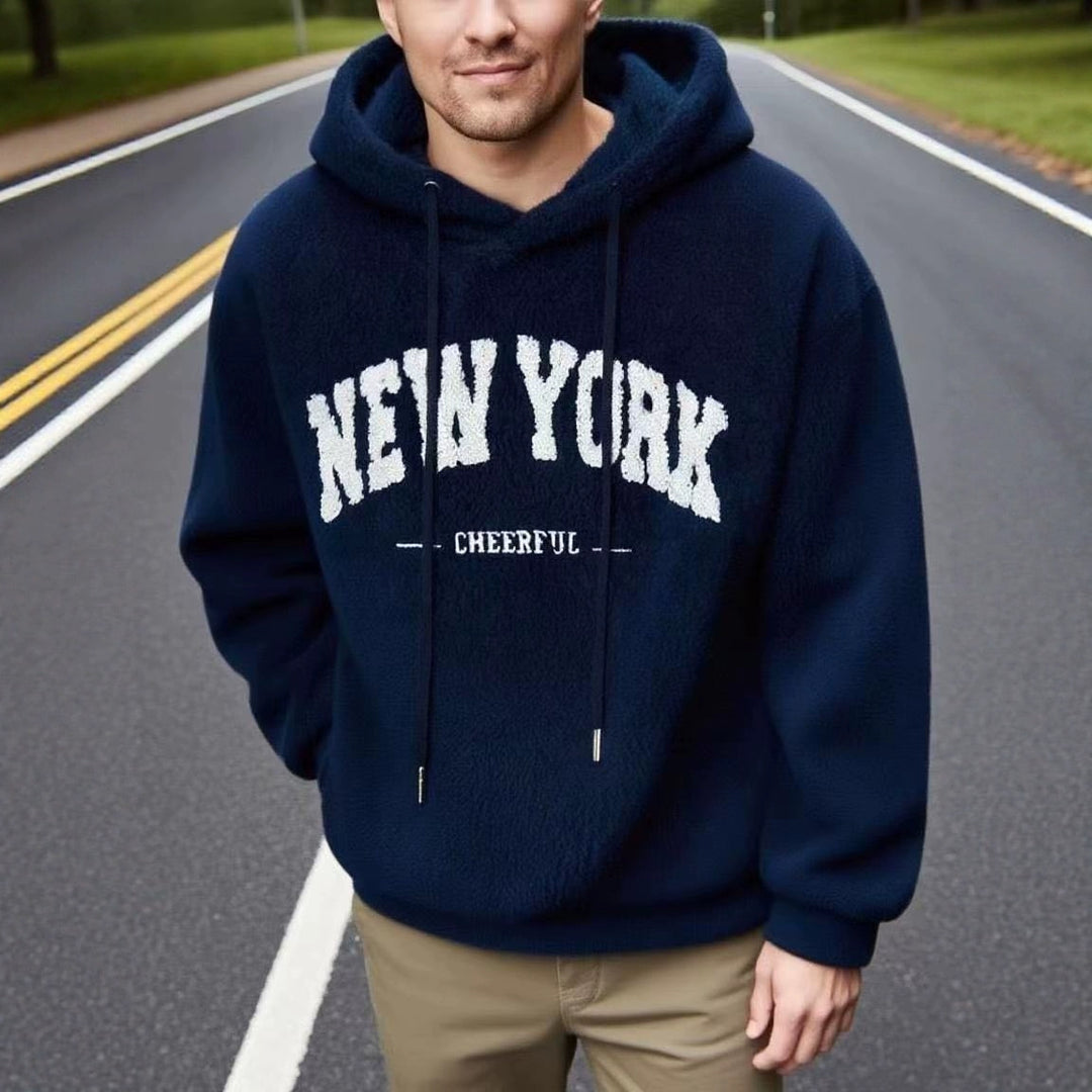 Herren nan kuscheliger Fleece-Hoodie mit Relief-Logo, Kordelzug und Kängurutasche Drune