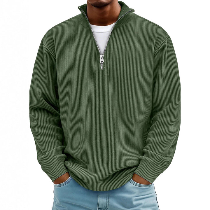 Herren nan gerippter Strickpullover mit halbem Reißverschluss und Stehkragen Drune