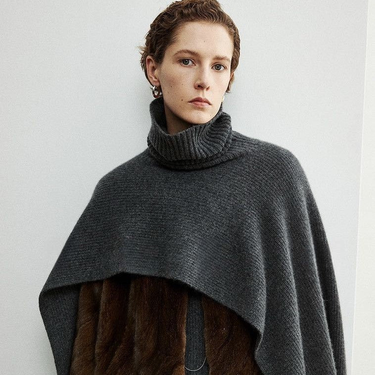 Damen eleganter und moderner Poncho mit extragroßen Kragen Drune