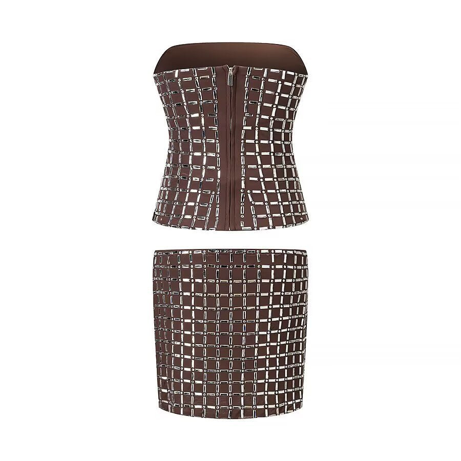 Damen Oberteil und Rock Set mit modernem Gitterdesign Drune