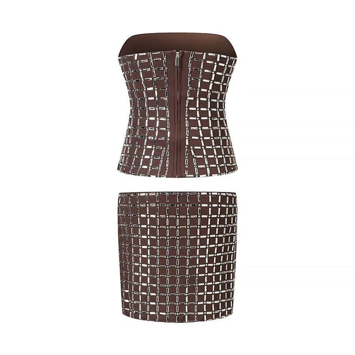 Damen Oberteil und Rock Set mit modernem Gitterdesign Drune