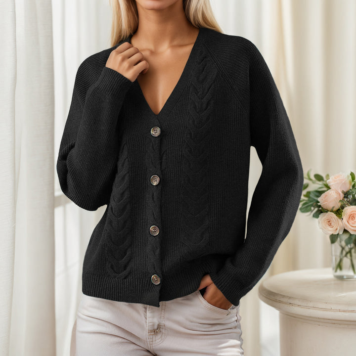 Damen Strickjacke mit V-Ausschnitt und trendy Zopfmuster Drune