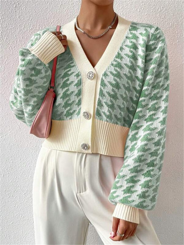 Damen Strickjacke mit modernem Hahnentritt-Muster Drune