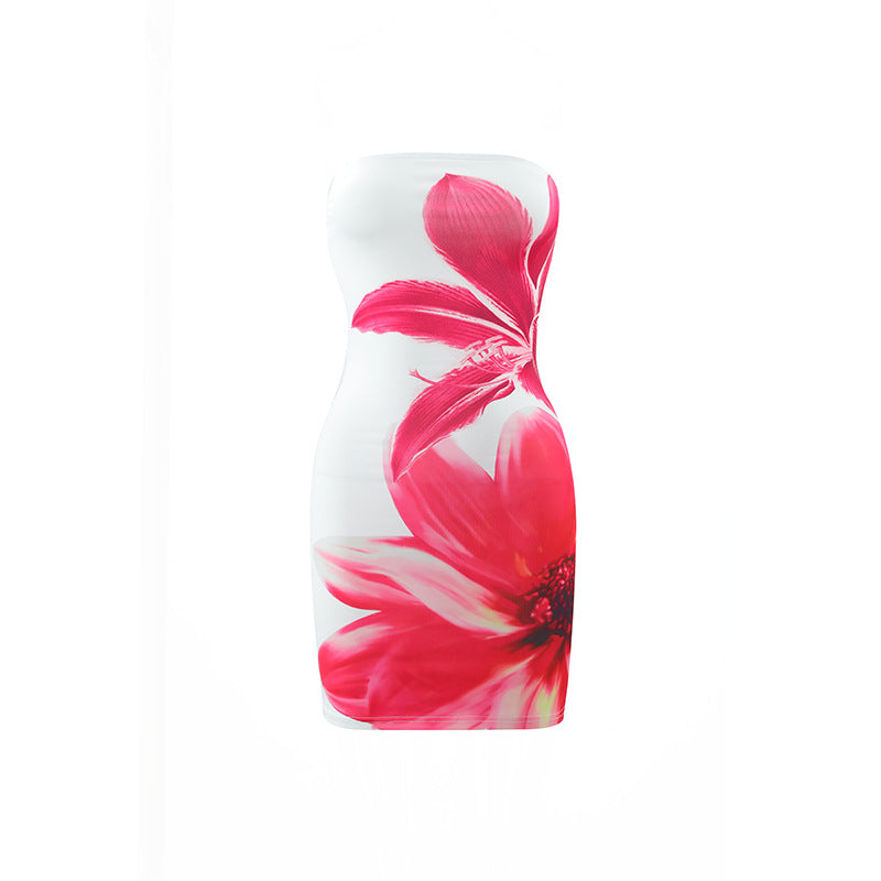 Damen figurbetontes Trägerkleid mit floralem Orchideen-Design Drune