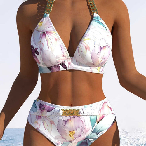 Damen Bikini-Set mit hohem Taillenschnitt und elegantem Blumendruck Drune