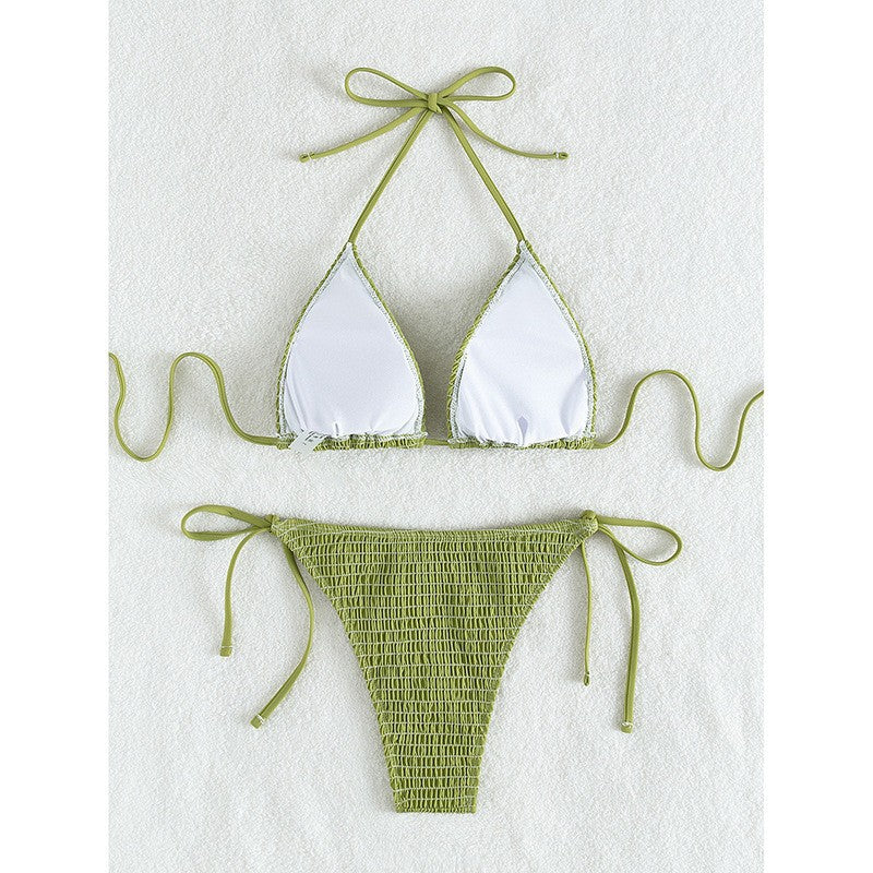 Damen Triangel-Bikini-Set mit feinen Rüschendetails und verstellbaren Bindebändern Drune