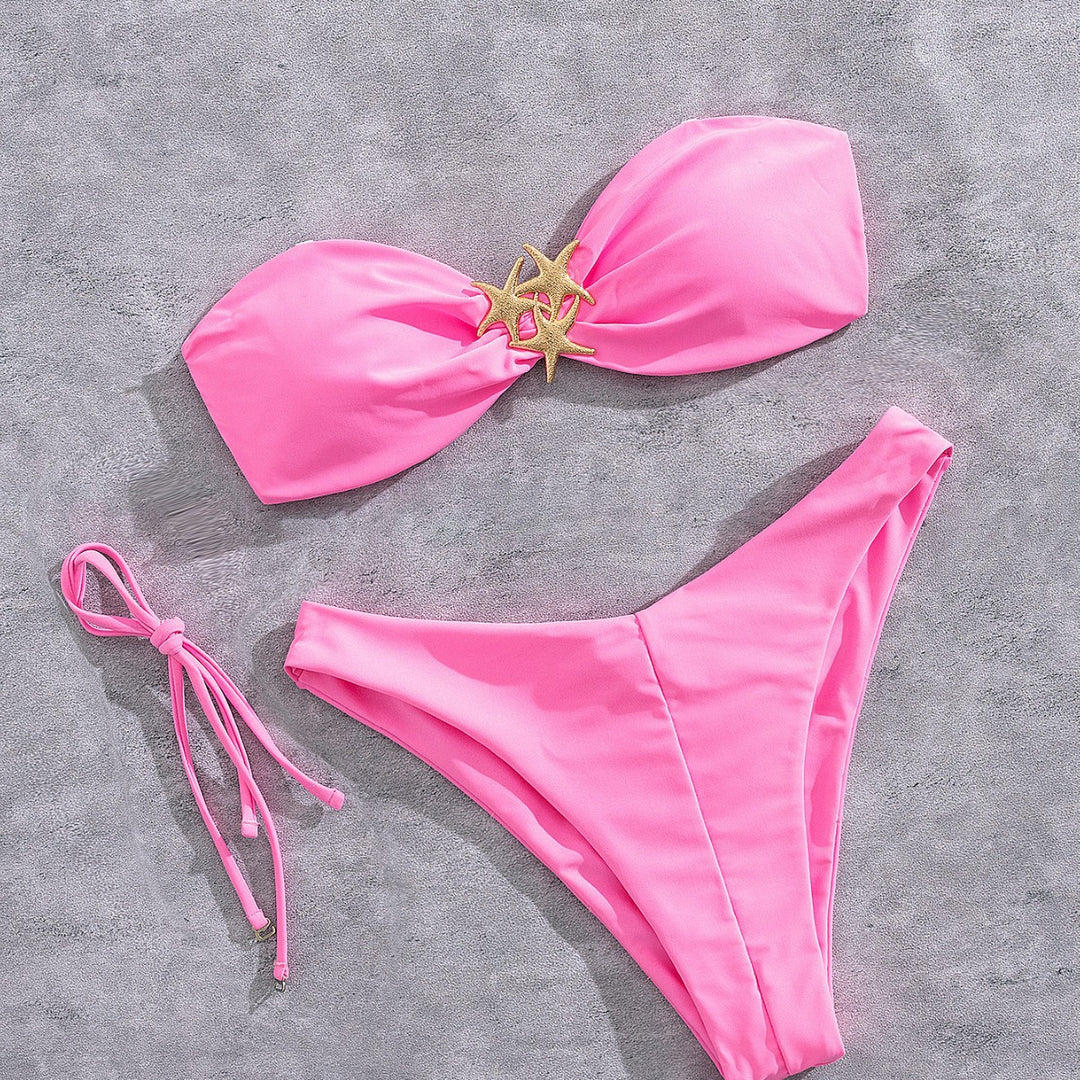 Damen Bandeau-Bikini mit goldfarbenem Sternenmotiv Drune