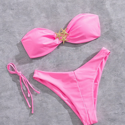 Damen Bandeau-Bikini mit goldfarbenem Sternenmotiv Drune