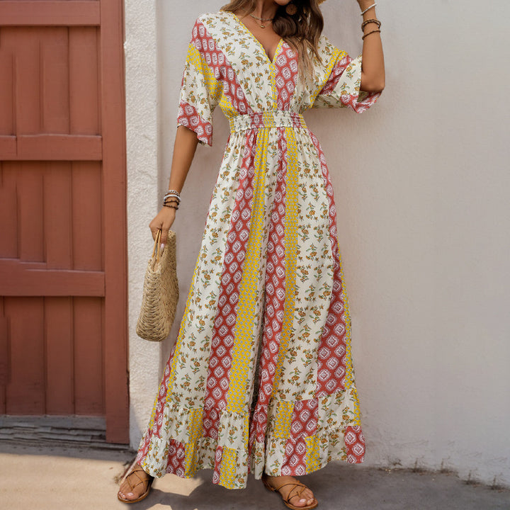 Damen lässiger Jumpsuit mit floralem Muster und weiten Beinen Drune