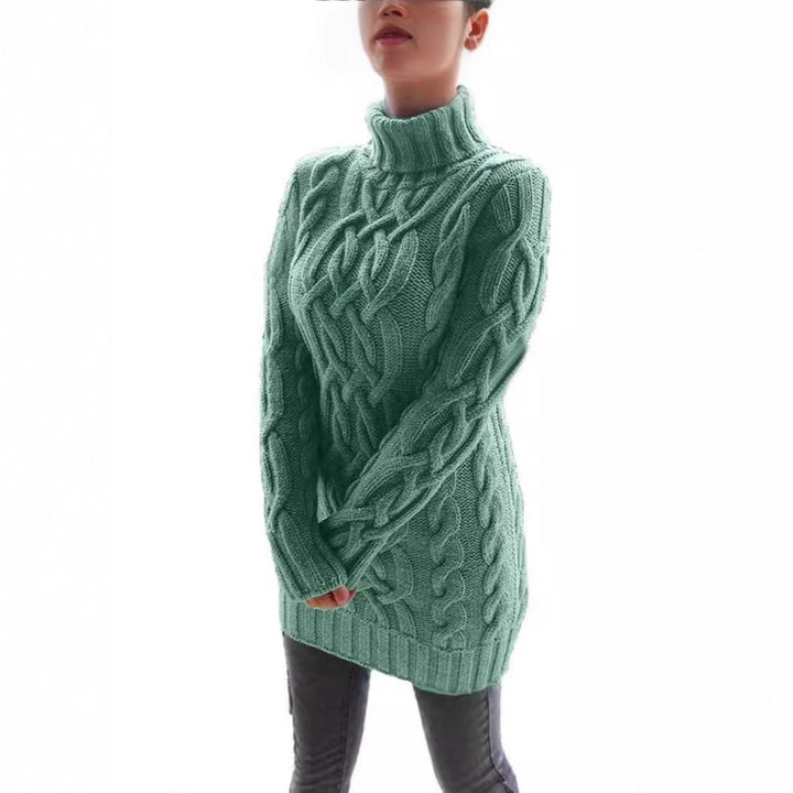 Damen Grobstrickpullover mit hohem Kragen und Zopfmuster Drune