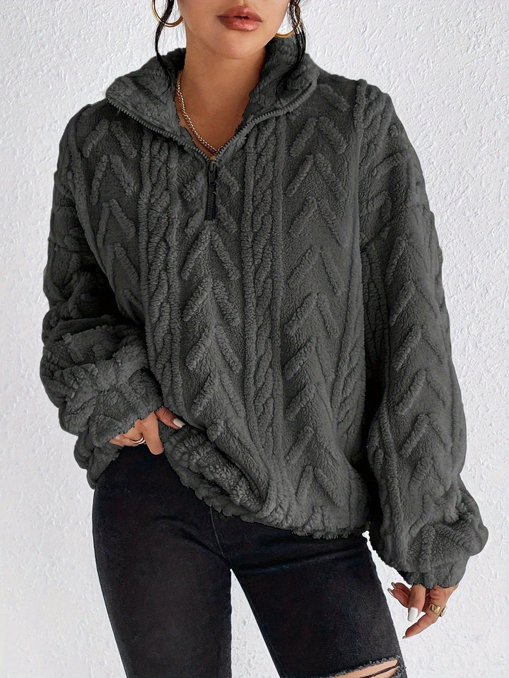 Damen Flauschiger Oversized-Pullover mit Zipper und Rippstruktur Drune