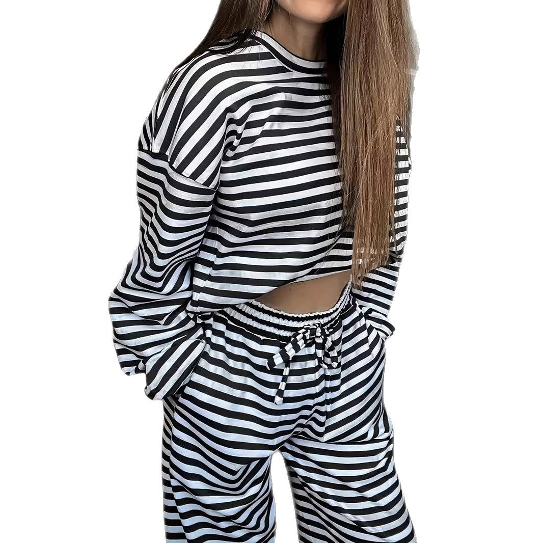 Damen stylisches gestreiftes Freizeit-Set Drune