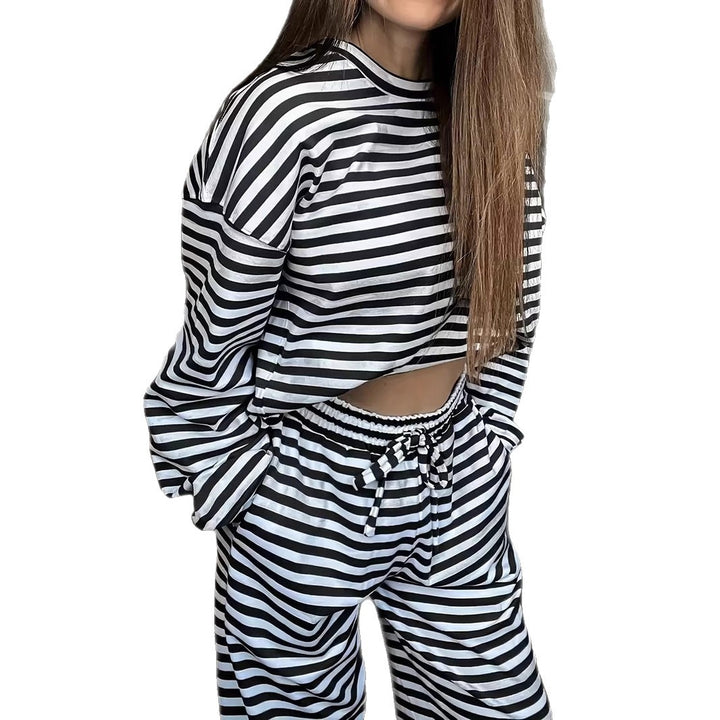 Damen stylisches gestreiftes Freizeit-Set Drune