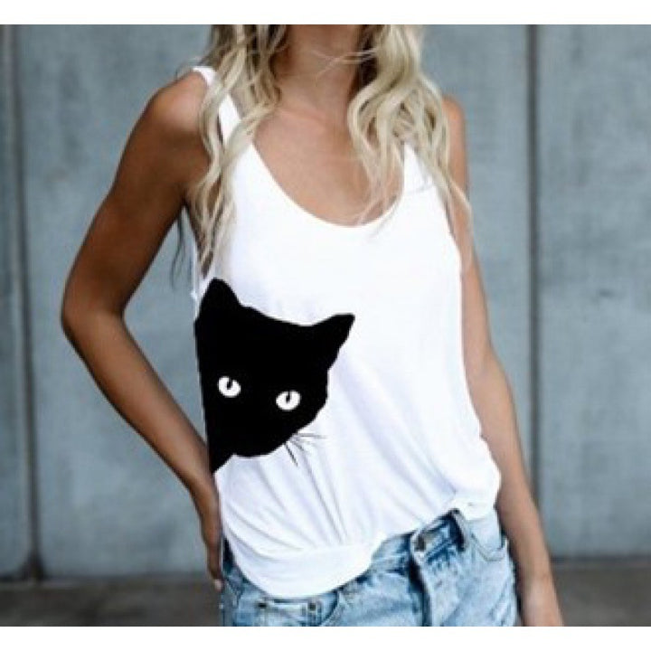 Damen Tanktop mit kreativem Katzenmotiv und lässiger Passform Drune