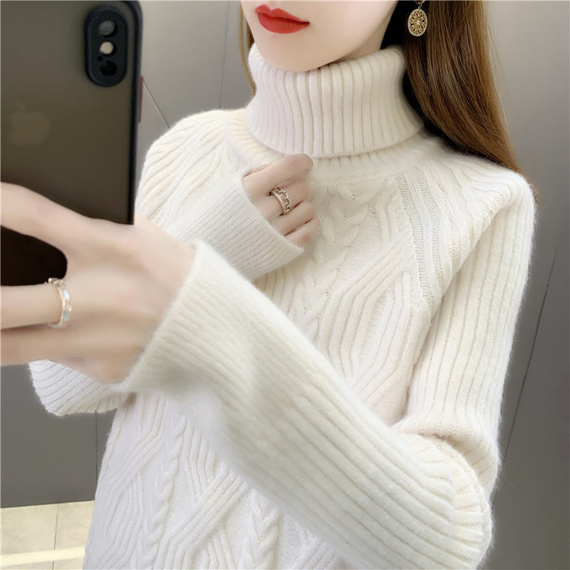 Damen Strickpullover mit hohem Kragen und feinem Zopfmuster Drune