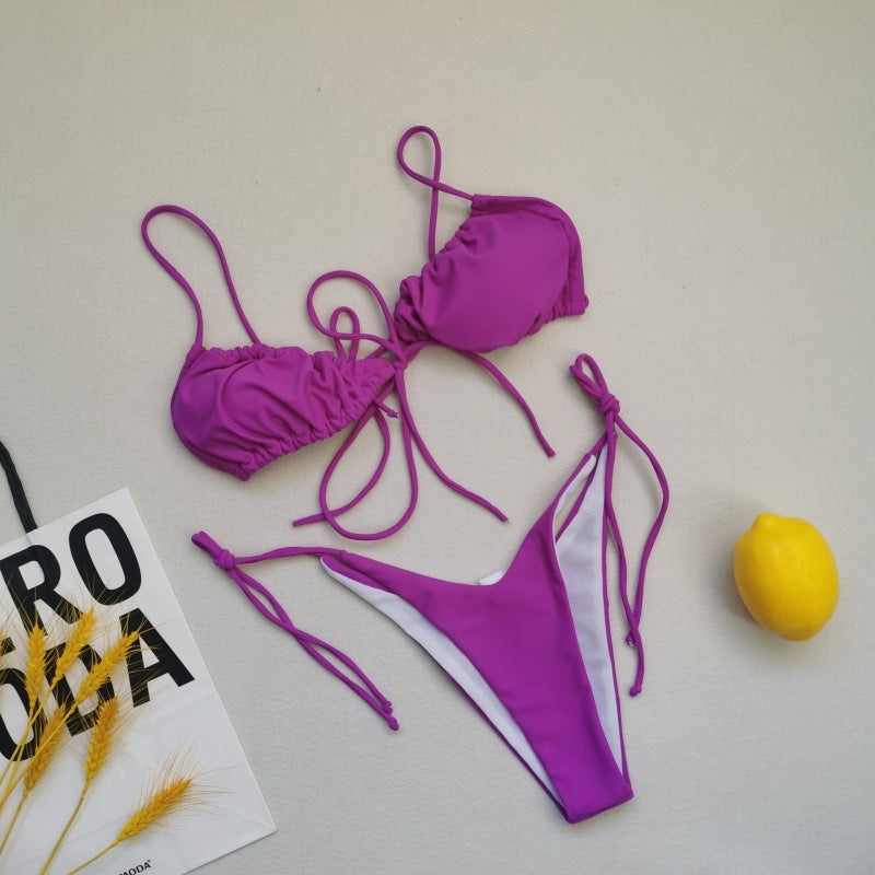 Damen Triangel-Bikini-Set mit verspielten Bindebändern und schickem Farbkontrast Drune