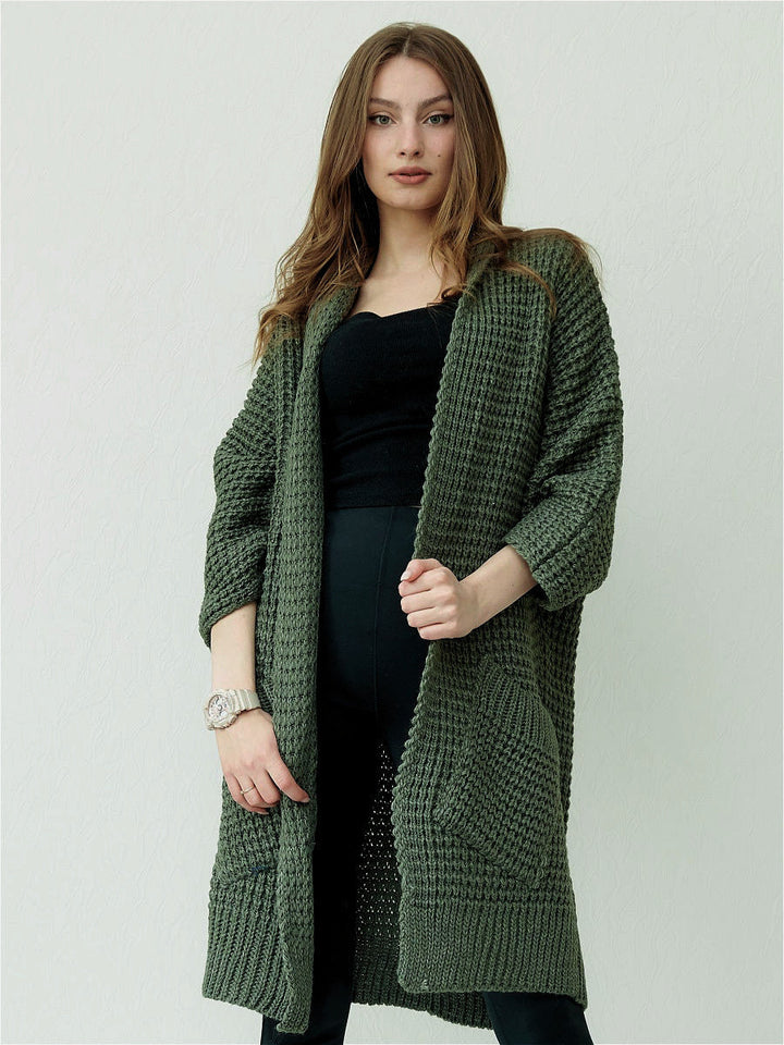 Drune | Strickjacke - Oversized Fit - Offene Vorderseite - Gerippte Kanten - Große Taschen