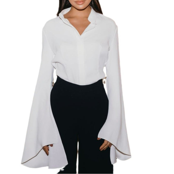 Damen elegante Bluse mit weitem Ärmel und klassischem Kragen Drune