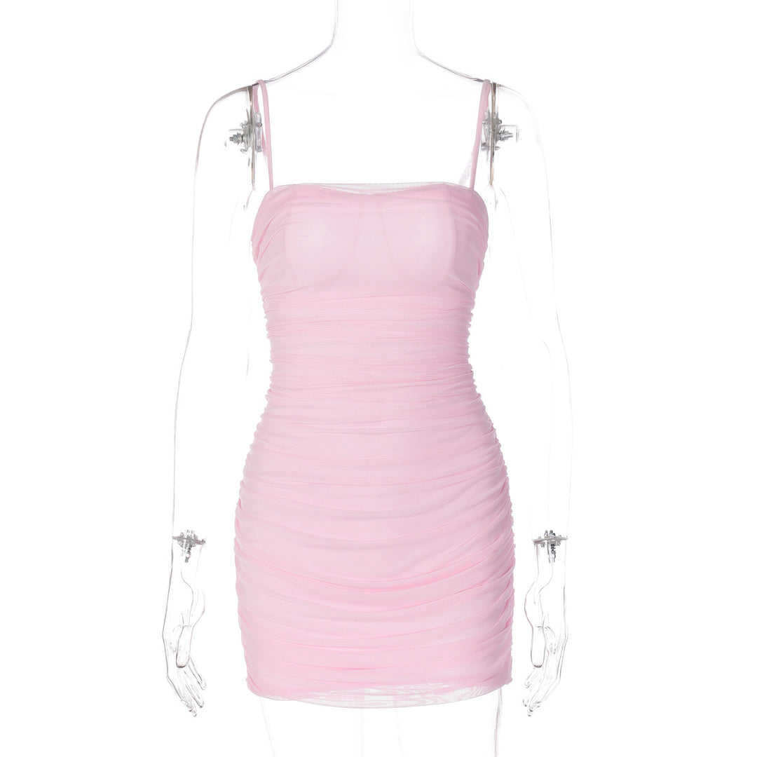 Damen Mini-Kleid mit Raffung und trägerlosen Design Drune