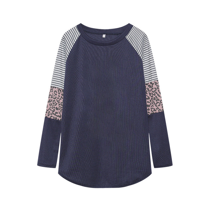 Damen Sportliches Langarmshirt mit tierischem Muster und modernem Streifendesign Drune