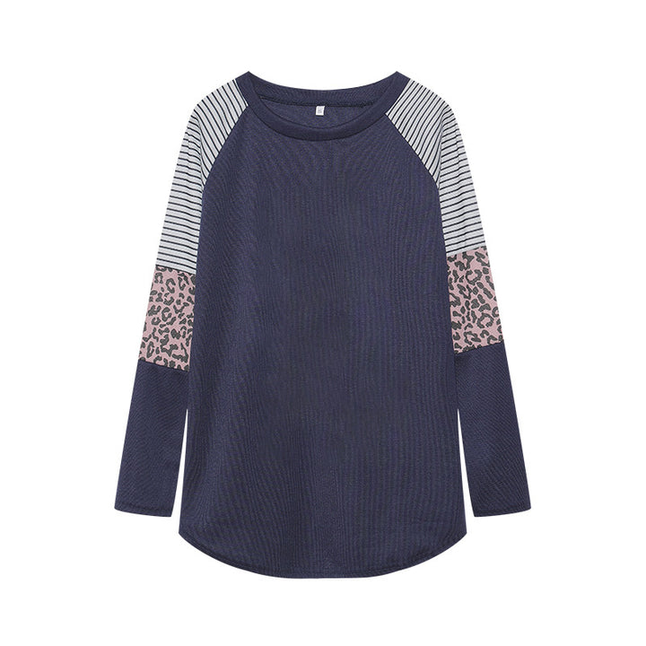 Damen Sportliches Langarmshirt mit tierischem Muster und modernem Streifendesign Drune